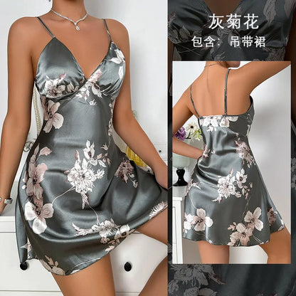 Camisón Sexy Mujer Satén | Vestido Lencero Escote V con Tirantes Finos