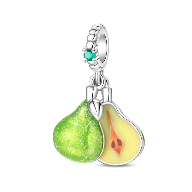 Charms de Plata 925 Frutas (Fresa, Cereza, Manzana y Aguacate) – Abalorios Coloridos para Pulseras Originales