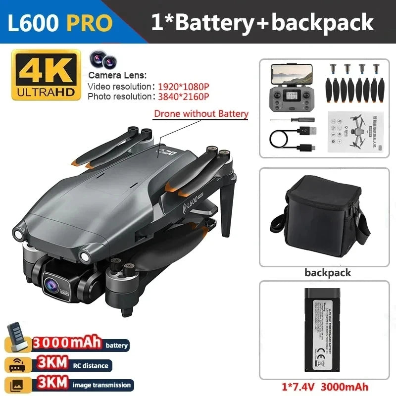 Drone Profesional L600 Pro Max GPS – Cámara Dual 4K HD, Estabilizador 3 Ejes, Motor Brushless, Evitación de Obstáculos, 5G WiFi RC
