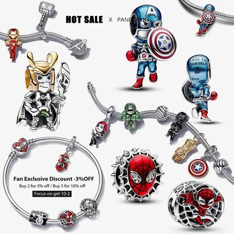 Charm Capitán América plata 925 – Abalorio de superhéroe para pulsera tipo Pandora