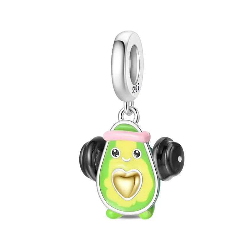 Charms de Plata 925 Frutas (Fresa, Cereza, Manzana y Aguacate) – Abalorios Coloridos para Pulseras Originales