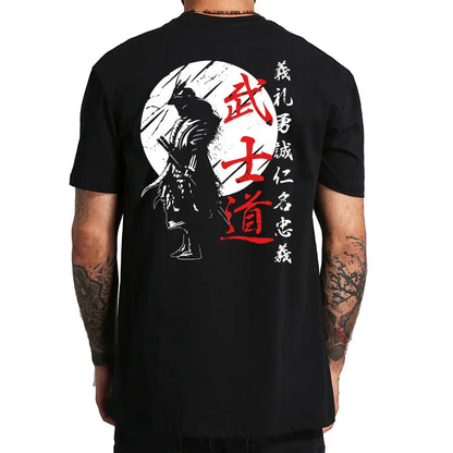 Camiseta Oversize “Japan Samurai Spirit” – T-shirt Estilo Japonés, Estampado Trasero, 100% Algodón, Casual y Regalo para Hombre