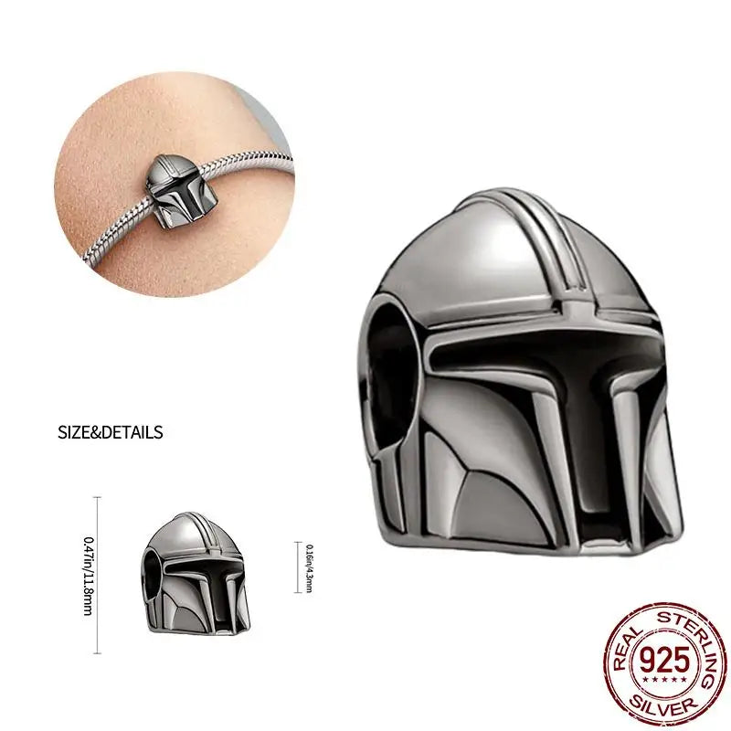 Charm Star Wars Mandalorian en Plata 925 – Abalorio Yoda y Casco Mandalorian para Pulsera Original Mujer