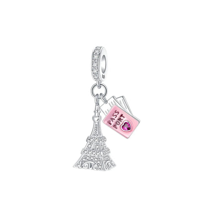 Charm Plata 925 Colgante Rosa Mariposa Corazón Flor Pájaro | Dije Para Pulsera Pandora Compatible