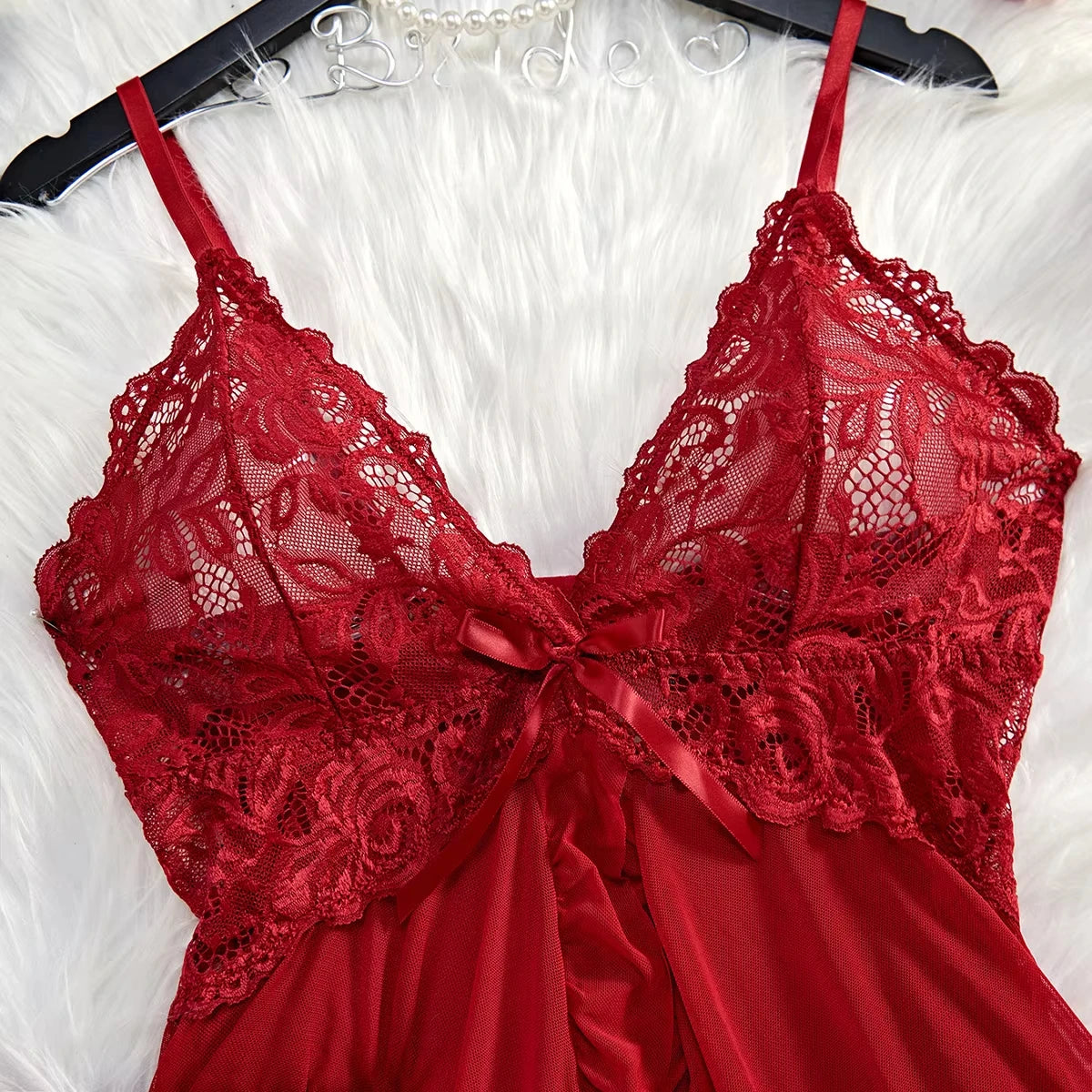 Lencería Sexy Mujer Roja Transparente | Baby Doll de Encaje con Tanga Conjunto Noche