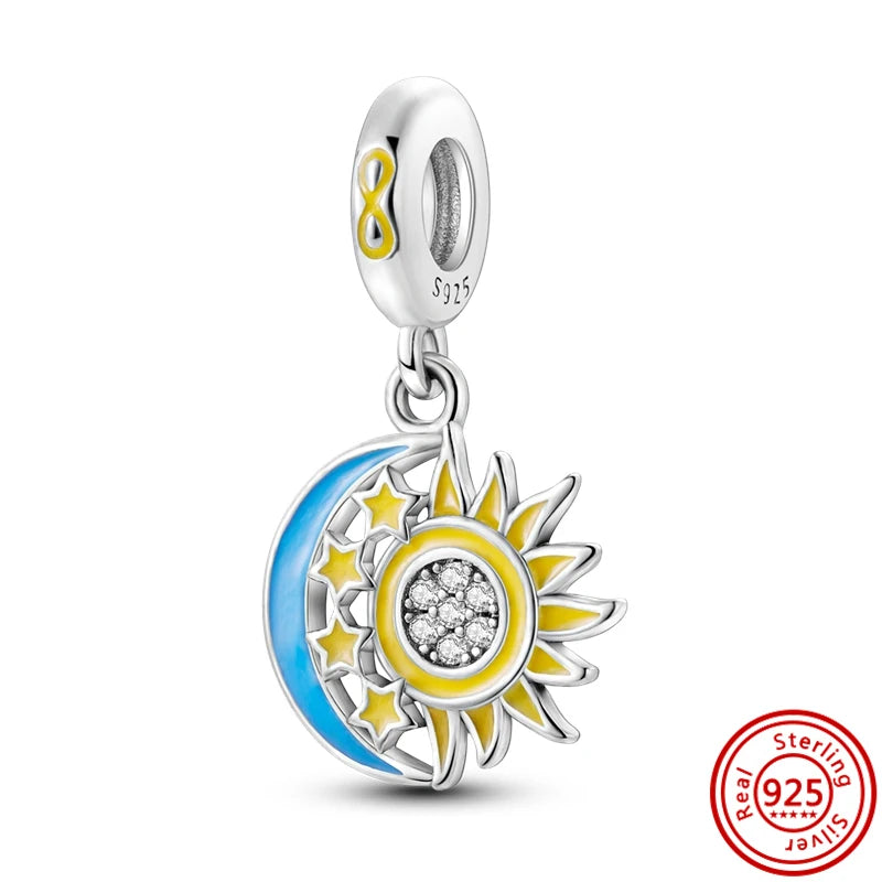 Charm universo plata 925 – Luna, sol, planeta, cohete y pluma de ángel para pulseras tipo Pandora, joyería DIY celestial