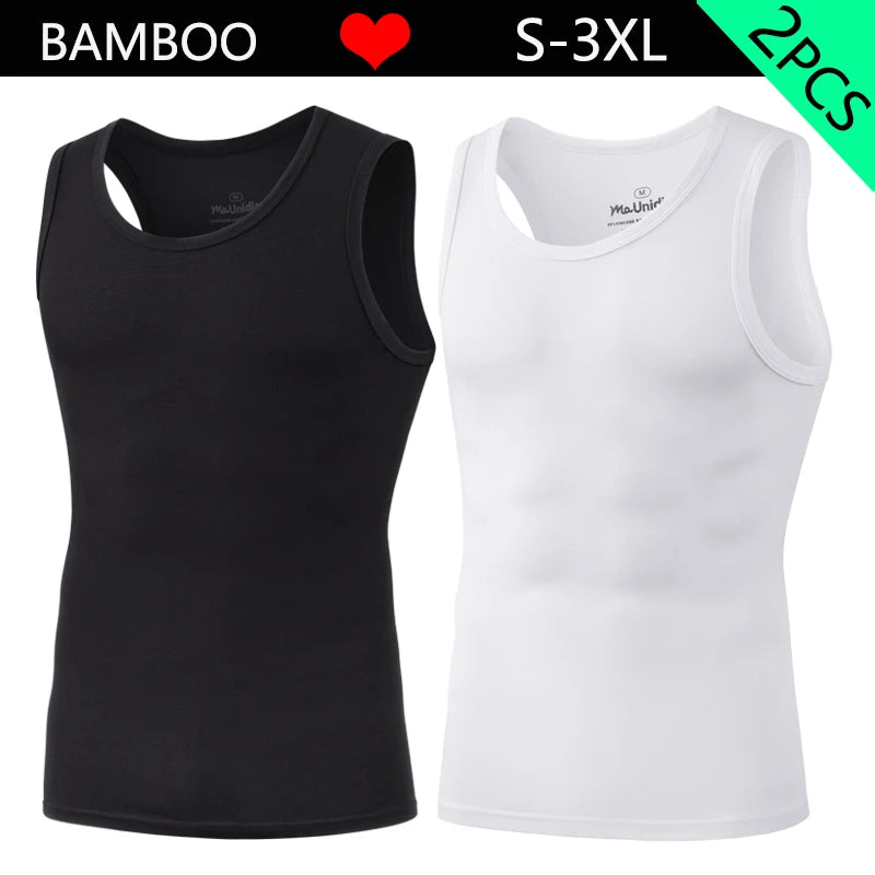 Pack 2 Camisetas de Tirantes para Hombre – Tank Top Gym sin Mangas de Fibra de Bambú, Compresivo y Alta Calidad