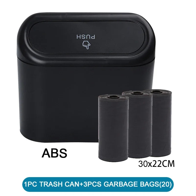 1PC Leak-Proof Small Car Trash Can with Lid Mini Garbage Can with 60/300 Disposable Bags for Vehicle Interior Organization