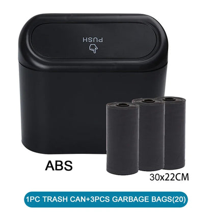 1PC Leak-Proof Small Car Trash Can with Lid Mini Garbage Can with 60/300 Disposable Bags for Vehicle Interior Organization