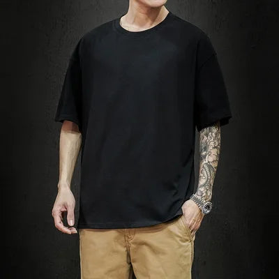 Camiseta Oversize de Verano para Hombre – T-shirt Sólida, Hip Hop Casual, Algodón, Manga Corta, Streetwear