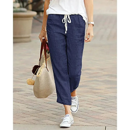 Pantalón Mujer Algodón Otoño | Pantalones Negros Y2K Cintura Elástica Cordón Casual Elegante