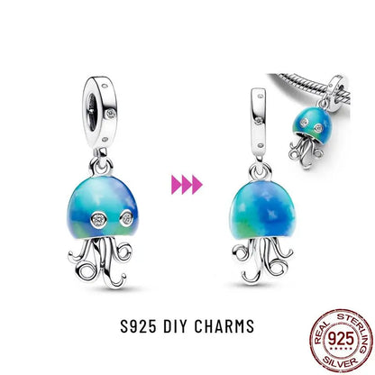 Charm camaleón y luciérnaga que brilla en la oscuridad – Plata 925 para pulsera tipo Pandora, joyería DIY única