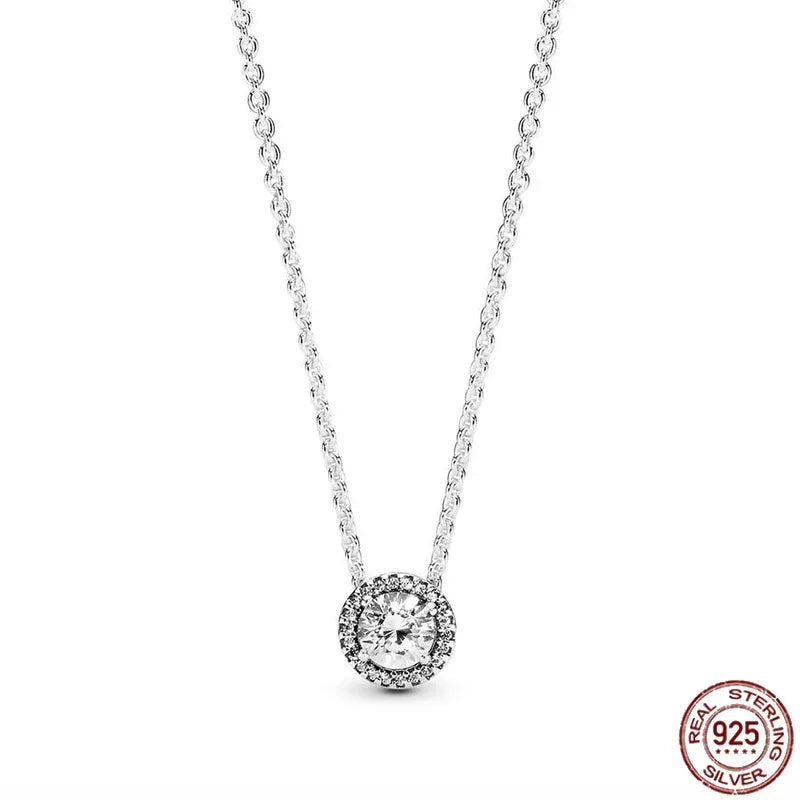 Collar colgante corazón redondo plata 925 – Dije clásico brillante compatible Pandora