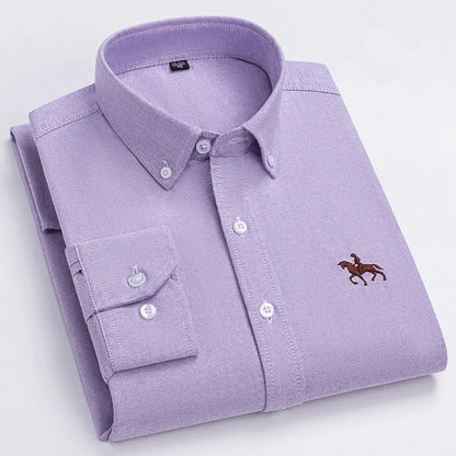 Camisa Hombre 2024 | Oxford de Algodón con Bordado de Caballo y Manga Larga Oversize