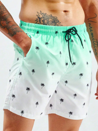 Bañador Hombre Degradado Palmeras 3D | Shorts Playa Oversize Surf y Natación – Ropa Tropical Verano
