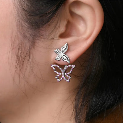 Aretes Primavera Plata 925 | Abeja, Flor y Mariposa | Aros Dobles Mujer