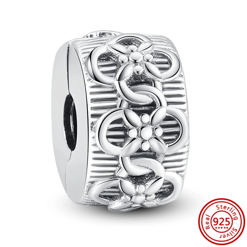 Charm Clip Plata 925 con Corazones, Corona y Concha | CZ Pavé Brillante | Compatible Pandora Original