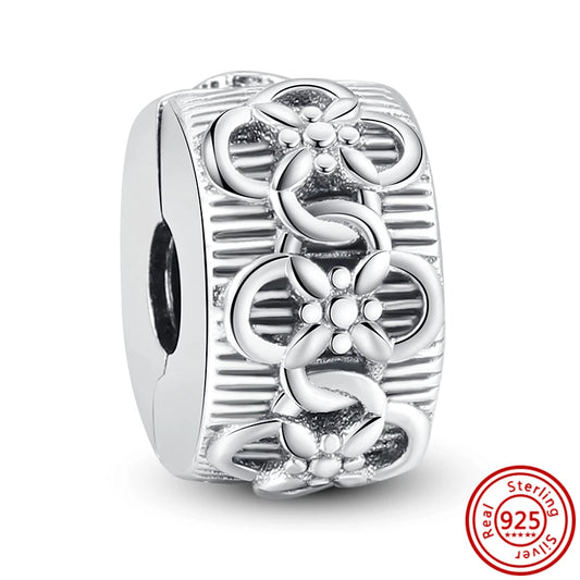 Charm Clip Plata 925 con Corazones, Corona y Concha | CZ Pavé Brillante | Compatible Pandora Original