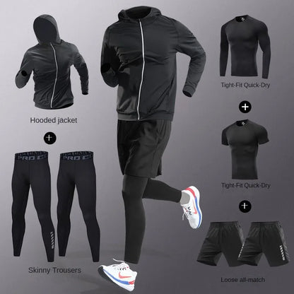 Conjunto Deportivo de Hombre 3-7 Piezas – Tracksuit Completo de Fibra Ice, Secado Rápido para Running, Gym, Ciclismo y Fitness