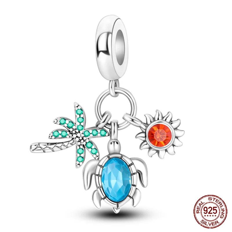 Charm Serie Océano en Plata 925 – Abalorios Tortuga, Cangrejo y Sirena para Pulsera Original Mujer