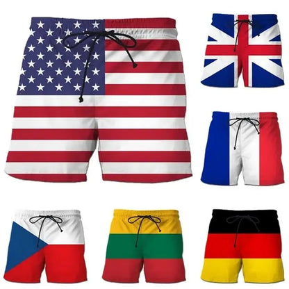 Shorts de Playa para Hombre 2025 con Estampado de Banderas Alemania, USA y UK – Bañador 3D Verano Transpirable y Moderno