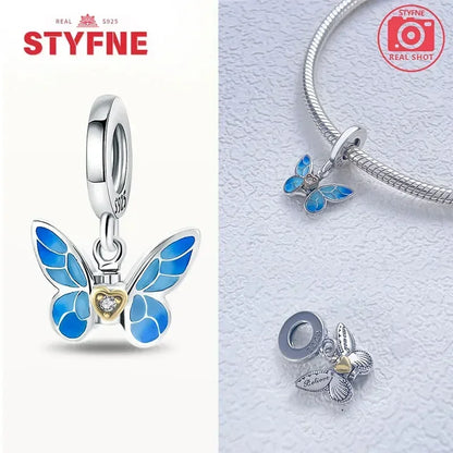 Charm Plata S925 Mariposa Libélula Flores con Gemas | Compatible Pulsera Pandora