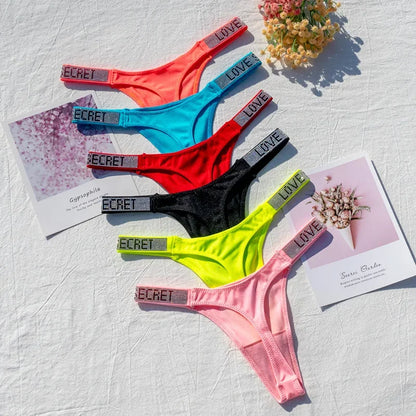 Women Panties Shiny Rhinestone Sexy Lingerie Women Low Rise Nylon Female Underwear Secret G-string Neon Color Women Thong