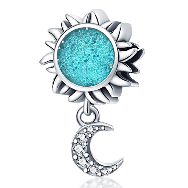 Charm cielo estrellado luna y estrella en plata 925 – Abalorio elegante para pulseras tipo Pandora, joyería DIY cósmica