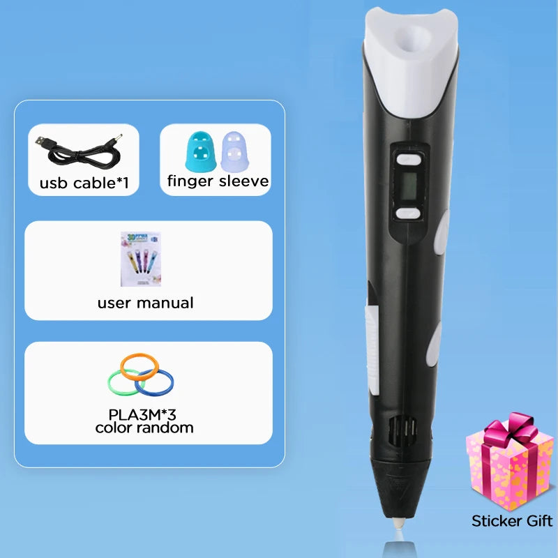 Kids 3D Printing Pen con Pantalla LCD y Stickers – Compatible con Filamento PLA, Seguro y Creativo, Regalo de Cumpleaños para Niños y Niñas