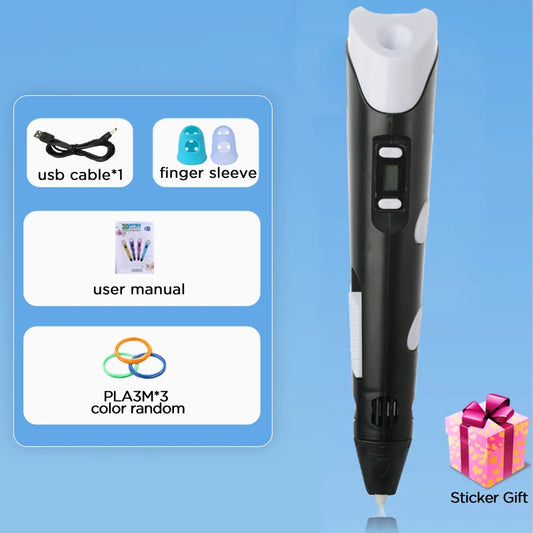 Kids 3D Printing Pen con Pantalla LCD y Stickers – Compatible con Filamento PLA, Seguro y Creativo, Regalo de Cumpleaños para Niños y Niñas