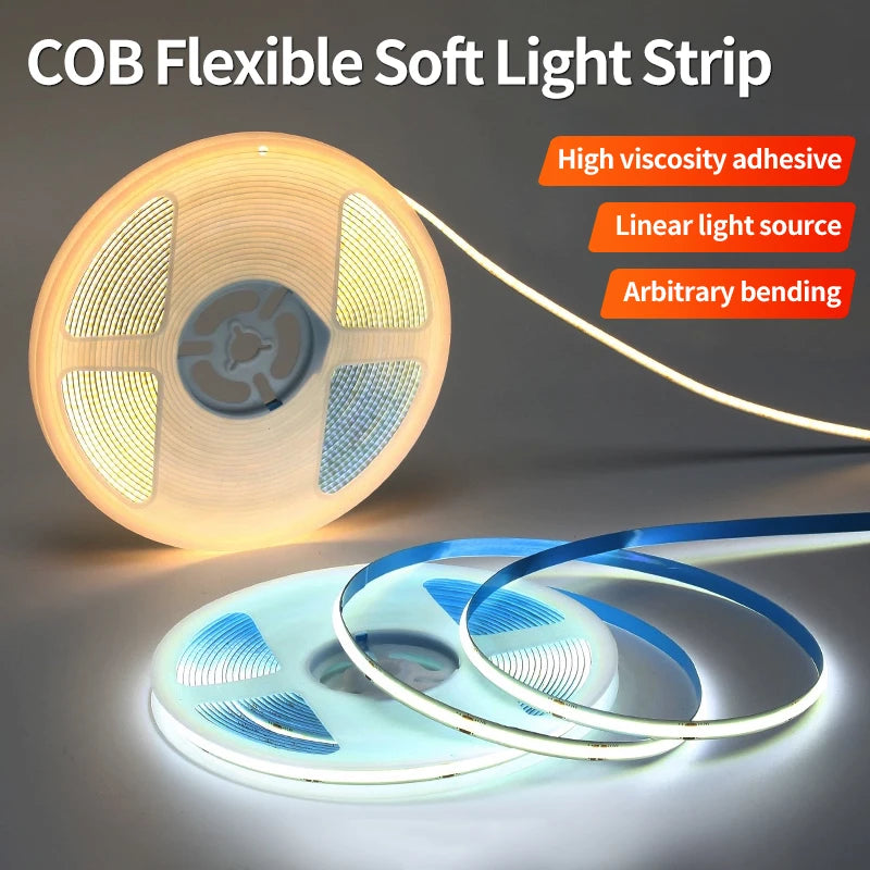 Tira LED COB USB 5V con Control Táctil – Luz Cálida o Blanca, 320 LEDs/m, Alto Brillo para TV, Espejos y Decoración