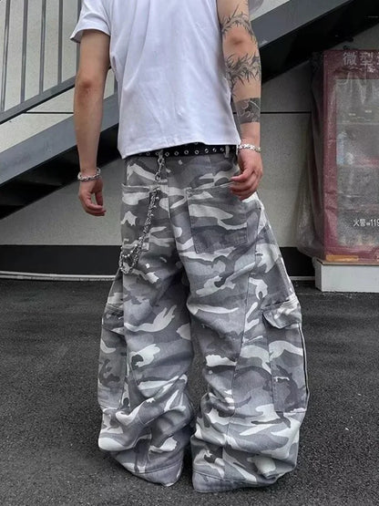 Pantalones Cargo Camuflados Y2K Hombre | Jeans Baggy Oversize Pierna Ancha Streetwear 2025