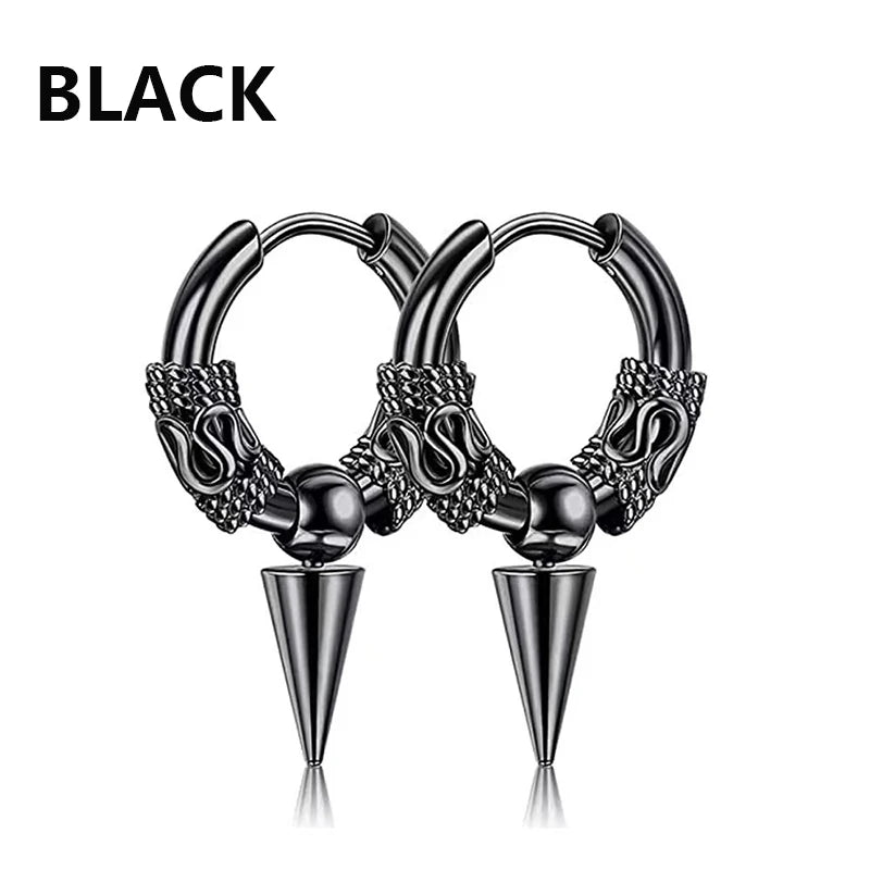 Aretes Punk de Acero Inoxidable Negro – 1 Par de Pendientes Unisex Estilo Hip Hop Vintage