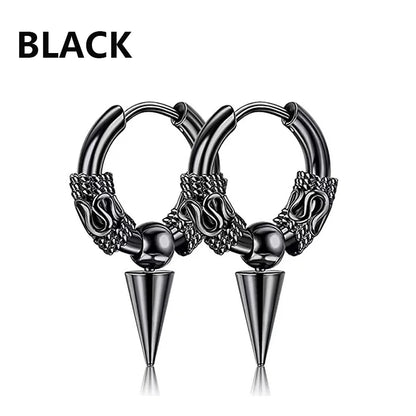 Aretes Punk de Acero Inoxidable Negro – 1 Par de Pendientes Unisex Estilo Hip Hop Vintage