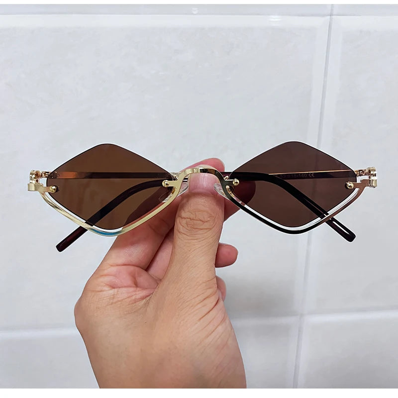 Gafas de Sol Poligonales Pequeñas Mujer | Estilo Vintage Cat Eye Marco Metálico