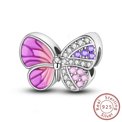 Charm de Plata 925 Luciérnaga y Mariposa Luminoso – Abalorio Brillante para Pulseras Originales