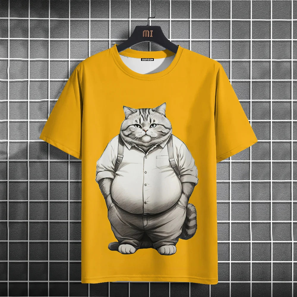 Camiseta Oversized Hombre y Mujer | Verano 2025 | Estampado Gato Divertido Manga Corta Cuello Redondo