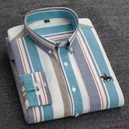 Camisa Hombre 2024 | Oxford de Algodón con Bordado de Caballo y Manga Larga Oversize