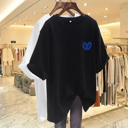 Camiseta Oversize Verano | Estampado Corazón Pintado a Mano Casual