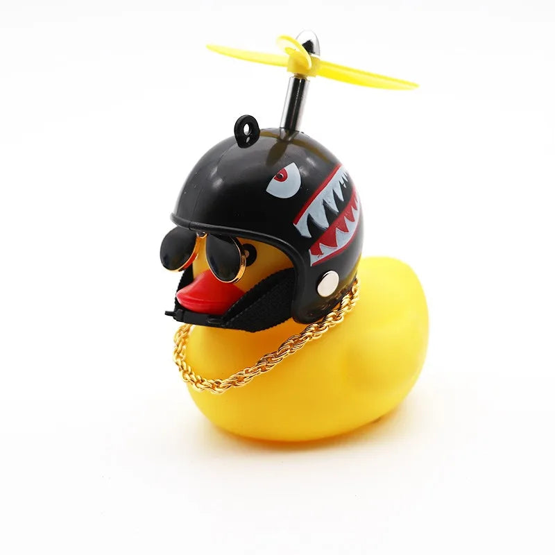 Pato Amarillo Decorativo con Casco, Gafas y Hélice | Adorno Divertido para Coche, Moto o Bicicleta