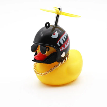 Pato Amarillo Decorativo con Casco, Gafas y Hélice | Adorno Divertido para Coche, Moto o Bicicleta