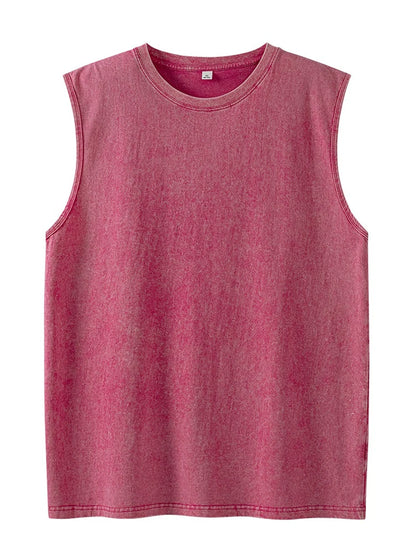 Tank Top de Algodón Lavado para Hombre – Camiseta Sin Mangas de Gym y Fitness, Workout, Running, Playa, Corte Loose, Verano