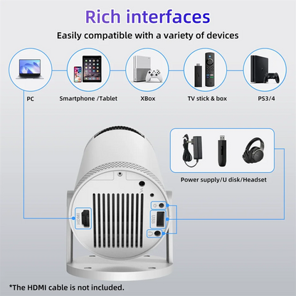 Home theater outdoor portable projector Transpeed Android 11 Wifi6 260ANSI projector Allwinner 713 1280 * 720P4K180 BT 5.0