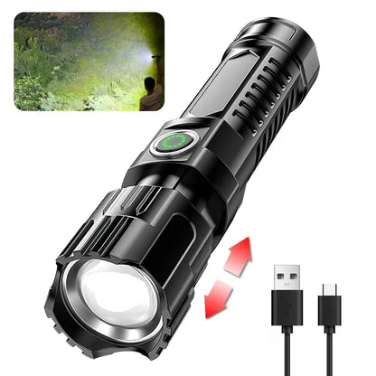 Linterna LED Táctica 2000LM Alta Potencia | USB Recargable, Zoom Ajustable, Emergencias y Camping