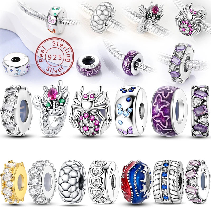 Charm de Plata 925 Araña, Mariposa y Zirconia – Abalorios Brillantes para Pulseras Originales 3mm