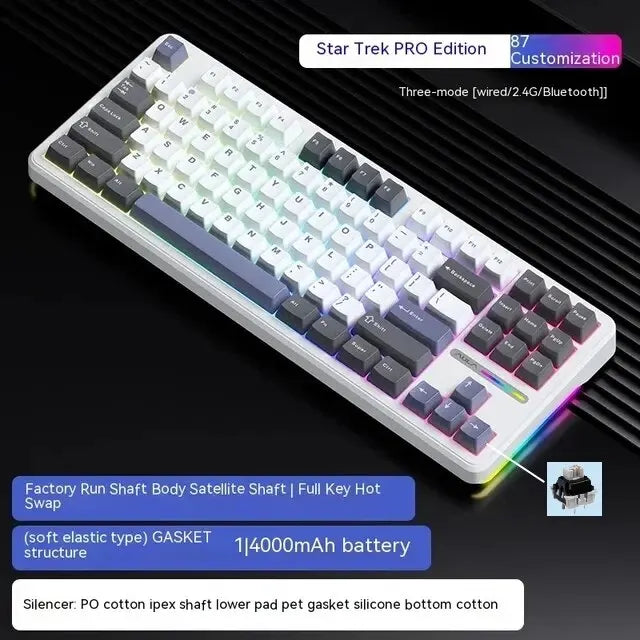 Teclado Mecánico AULA F87Pro – 87 Teclas, Triple Modo (USB/2.4G/Bluetooth), RGB, Hot-Swap y Batería 4000mAh