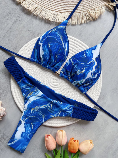 RUOTONGSEPT Bikini Halter Mujer | Mini Tanga Estampado Corte Alto 2 Piezas