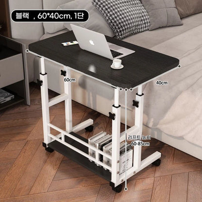 Mesa Auxiliar Doble Capa con Ruedas – Escritorio Portátil de Cama con Estante de Almacenamiento para Laptop y Dormitorio