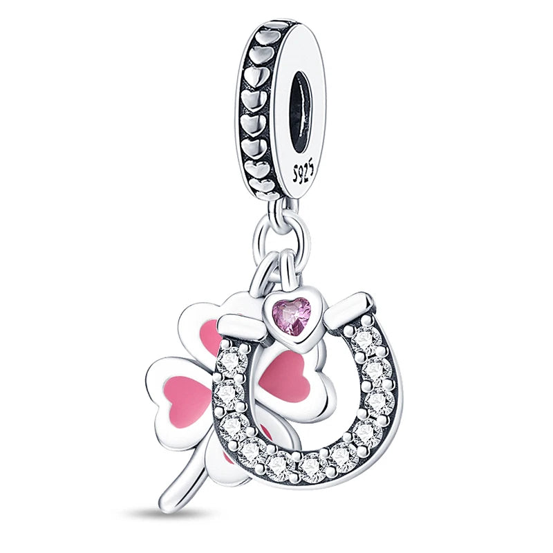 Charm de Plata S925 Mariquita de Siete Puntos y Trébol de la Suerte – Abalorio Colorido y Brillante para Pulseras Originales