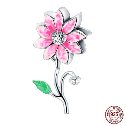Charm de Plata S925 Mariquita de Siete Puntos y Trébol de la Suerte – Abalorio Colorido y Brillante para Pulseras Originales